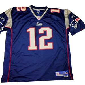 Mens Reebok NFL New England Patriots Tom Brady 12 Jersey 2XL Blue Red